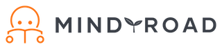 MindyRoad logo featuring an orange line-drawn child reading a book “MINDY ROAD,” with a small sprouting leaf incorporated into the Y lettering.